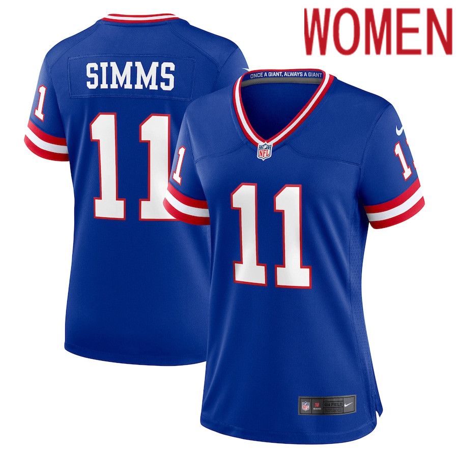 Women New York Giants 11 Phil Simms Nike Royal Classic Retired Player Game NFL Jersey